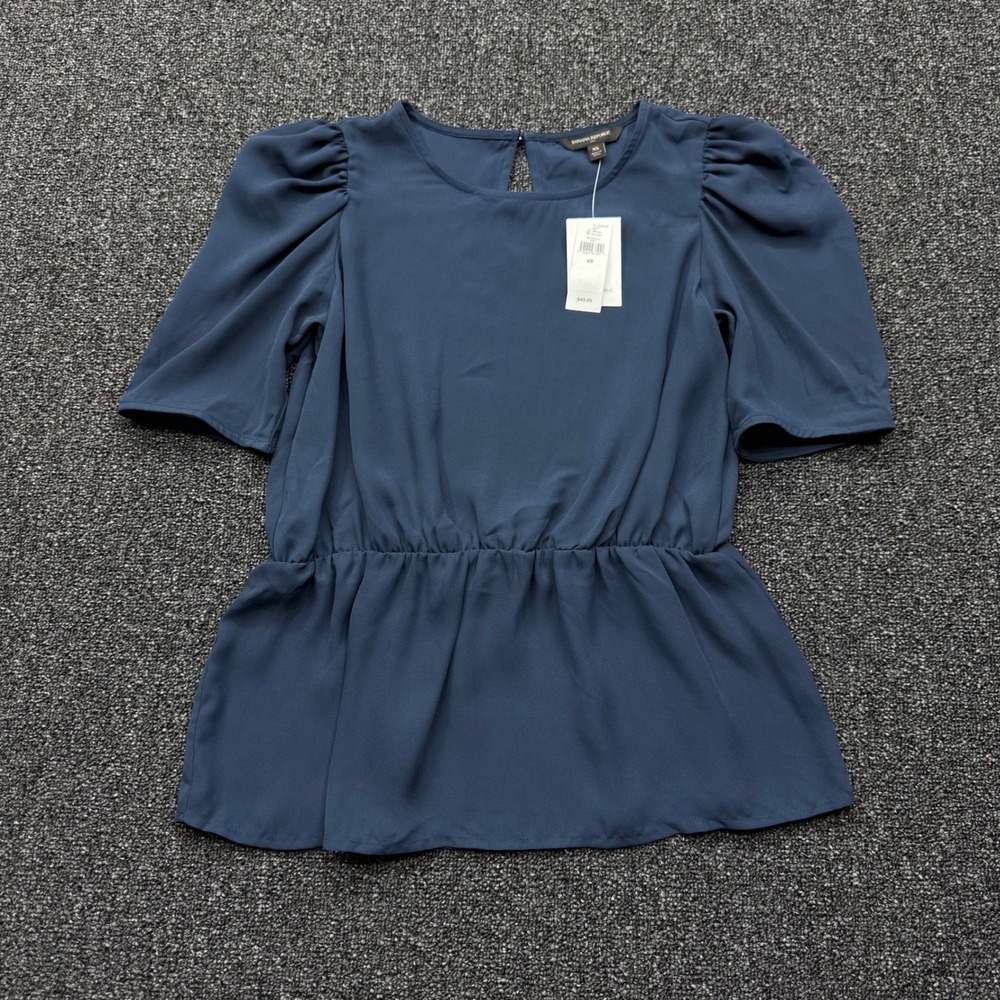 Banana Republic Puff Sleeve Peplum Blouse Womens XS Blue NEW preppy office work
